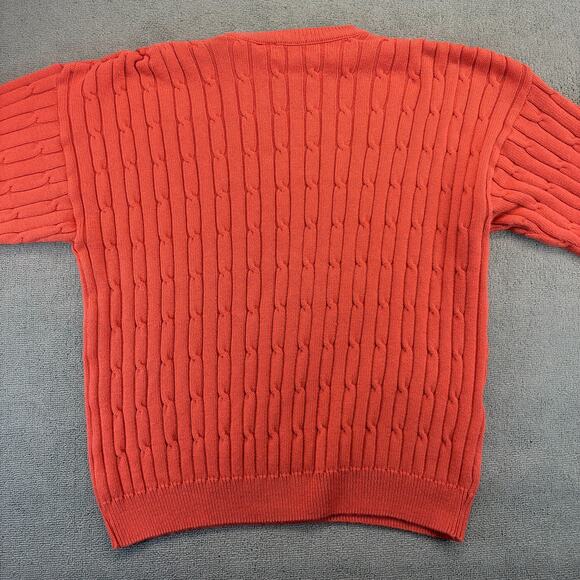 Vintage IZOD Sweater Men XL Orange Cotton Heavy Cable Knit Made In The USA Crest - Picture 2 of 7